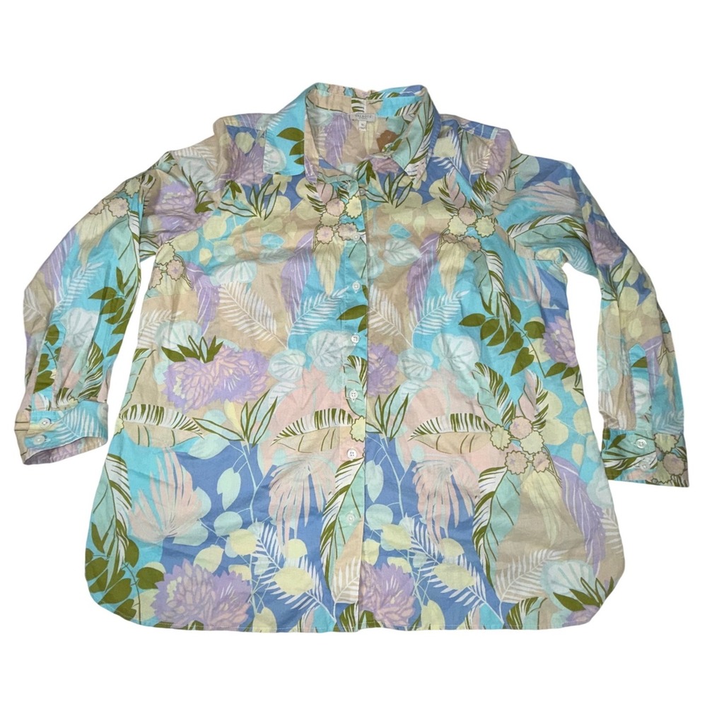 Talbots Tropical Floral Button-Down Shirt Women's Plus 1X Cotton Resort